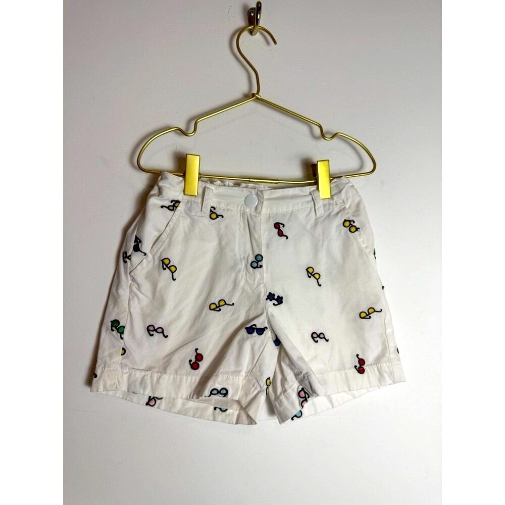 Hanna Andersson White Chino Embroidered Glasses  Shorts